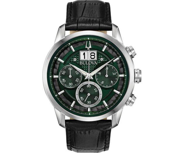 BULOVA  Marine Star Chrono Black Leather Strap  96B310