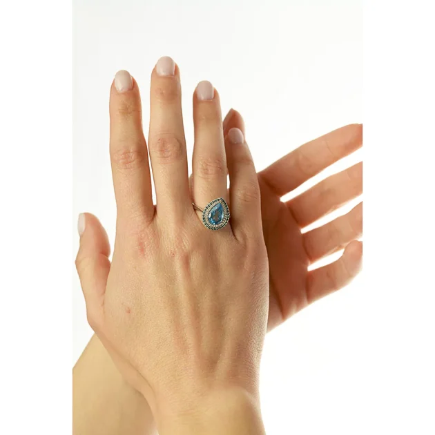 Λευκόχρυσο Δαχτυλίδι 18Κ | Blue Topaz | Μπριγιάν | GD105 - Image 3