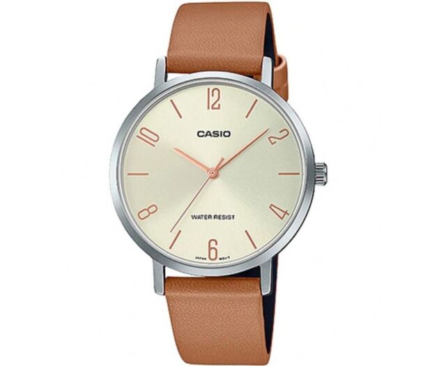 CASIO  Analog Brown Leather Strap  LTP-VT01L-5BUDF
