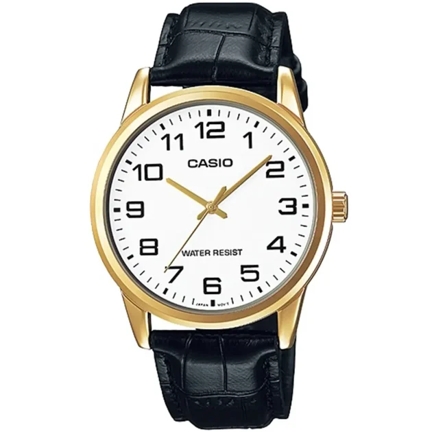 CASIO Collection Black Leather Strap MTP-V001GL-7BUDF