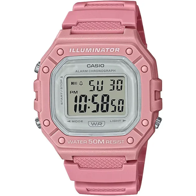 CASIO Digital Pink Rubber Strap W-218HC-4AVEF